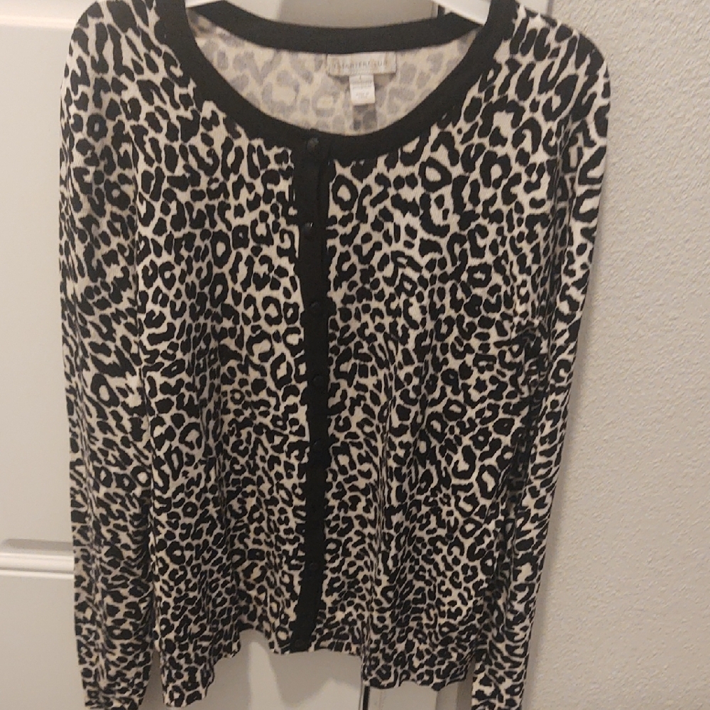 SOLD.  Charter Club Women's Black Leopard Print Cardigan